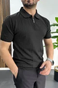 Erkek Çizgi Desenli Polo Yaka Siyah Edw458