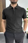 Erkek Çizgi Desenli Polo Yaka Siyah Edw458