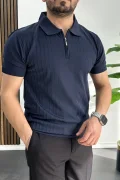 Erkek Çizgi Desenli Polo Yaka Lacivert Edw458