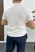 Erkek Düz Desen Bisiklet Yaka Tişört Beyaz Edw459