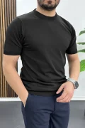 Erkek Düz Desen Bisiklet Yaka Tişört Siyah Edw459