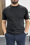 Erkek Düz Desen Bisiklet Yaka Tişört Siyah Edw459