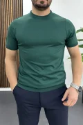 Erkek Düz Desen Bisiklet Yaka Tişört Yeşil Edw459