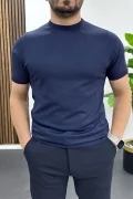 Erkek Düz Desen Bisiklet Yaka Tişört Lacivert Edw459