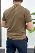 Erkek Düz Desen Bisiklet Yaka Tişört Açık Kahverengi Edw459