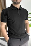 Erkek Desenli Polo Yaka Tişört Siyah Edw460