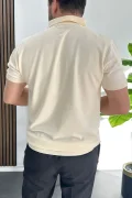 Erkek Desenli Polo Yaka Tişört Krem Edw460