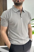 Erkek Desenli Polo Yaka Tişört Gri Edw460