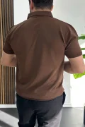 Erkek Desenli Polo Yaka Tişört Kahverengi Edw460