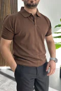 Erkek Desenli Polo Yaka Tişört Kahverengi Edw460