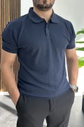 Erkek Desenli Polo Yaka Tişört Lacivert Edw460