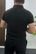 Erkek Açık Yaka Düz Tişört Siyah Edw461