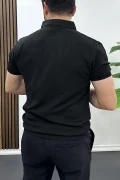 Erkek Nokta Desenli Polo Yaka Tişört Siyah Edw462