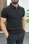 Erkek Nokta Desenli Polo Yaka Tişört Siyah Edw462