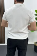 Erkek Nokta Desenli Polo Yaka Tişört Beyaz Edw462