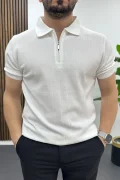 Erkek Nokta Desenli Polo Yaka Tişört Beyaz Edw462