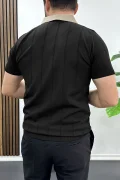 Erkek Yaka Detaylı Tişört Siyah Edw463