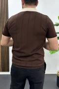 Erkek Yaka Detaylı Tişört Kahverengi Edw463