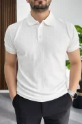 Erkek Desenli Polo Yaka Tişört Beyaz Edw460