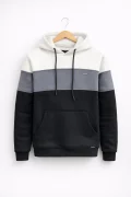 Erkek Slim Fit Renk Bloklu Kapüşonlu Sweatshirt Beyaz Edw438