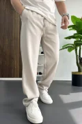 Erkek Rahat Kesim Düz Jogger Pantolon Krem Edw468