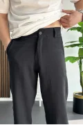 Erkek Beli Düğmeli Pantolon Siyah Edw469