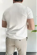 Erkek Slim Fit Fermuarlı Polo Yaka Tişört Beyaz Edw452