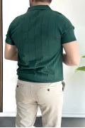 Erkek Slim Fit Fermuarlı Polo Yaka Tişört Yeşil Edw452
