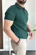 Erkek Slim Fit Fermuarlı Polo Yaka Tişört Yeşil Edw452