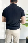 Erkek Slim Fit Fermuarlı Polo Yaka Tişört Lacivert Edw452