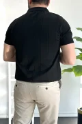 Erkek Slim Fit Fermuarlı Polo Yaka Tişört Siyah Edw452