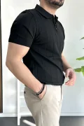 Erkek Slim Fit Fermuarlı Polo Yaka Tişört Siyah Edw452
