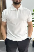 Erkek Çizgi Desenli Polo Yaka Beyaz Edw458