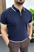 Erkek Polo Yaka Çizgili Tişört Lacivert Edw472