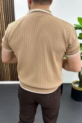 Erkek Polo Yaka Çizgili Tişört Açık Kahverengi Edw472