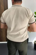 Erkek Polo Yaka Çizgili Tişört Krem Edw472