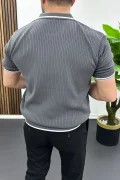 Erkek Polo Yaka Çizgili Tişört Füme Edw472