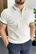 Erkek Polo Yaka Çizgili Tişört Beyaz Edw472