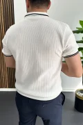 Erkek Polo Yaka Çizgili Tişört Beyaz Edw472