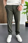 Erkek Slim Fit Beli Düğmeli Pantolon Yeşil Edw473