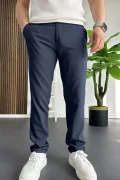Erkek Slim Fit Beli Düğmeli Pantolon Lacivert Edw473