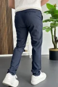 Erkek Slim Fit Beli Düğmeli Pantolon Lacivert Edw473
