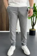 Erkek Slim Fit Beli Düğmeli Pantolon Gri Edw473