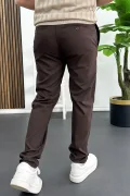 Erkek Slim Fit Beli Düğmeli Pantolon Kahverengi Edw473