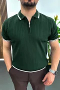 Erkek Polo Yaka Çizgili Tişört Yeşil Edw472