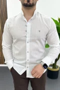 Erkek Hakim Yaka Düğme Detaylı Pamuklu Gömlek Beyaz Edw475