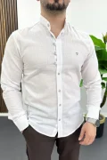 Erkek Hakim Yaka Düğme Detaylı Pamuklu Gömlek Beyaz Edw475