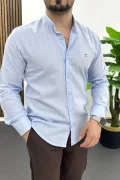 Erkek Hakim Yaka Pamuklu Gömlek Açık Mavi Edw474