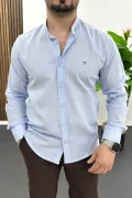 Erkek Hakim Yaka Pamuklu Gömlek Açık Mavi Edw474