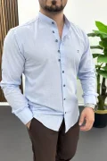 Erkek Hakim Yaka Düğme Detaylı Pamuklu Gömlek Açık Mavi Edw475